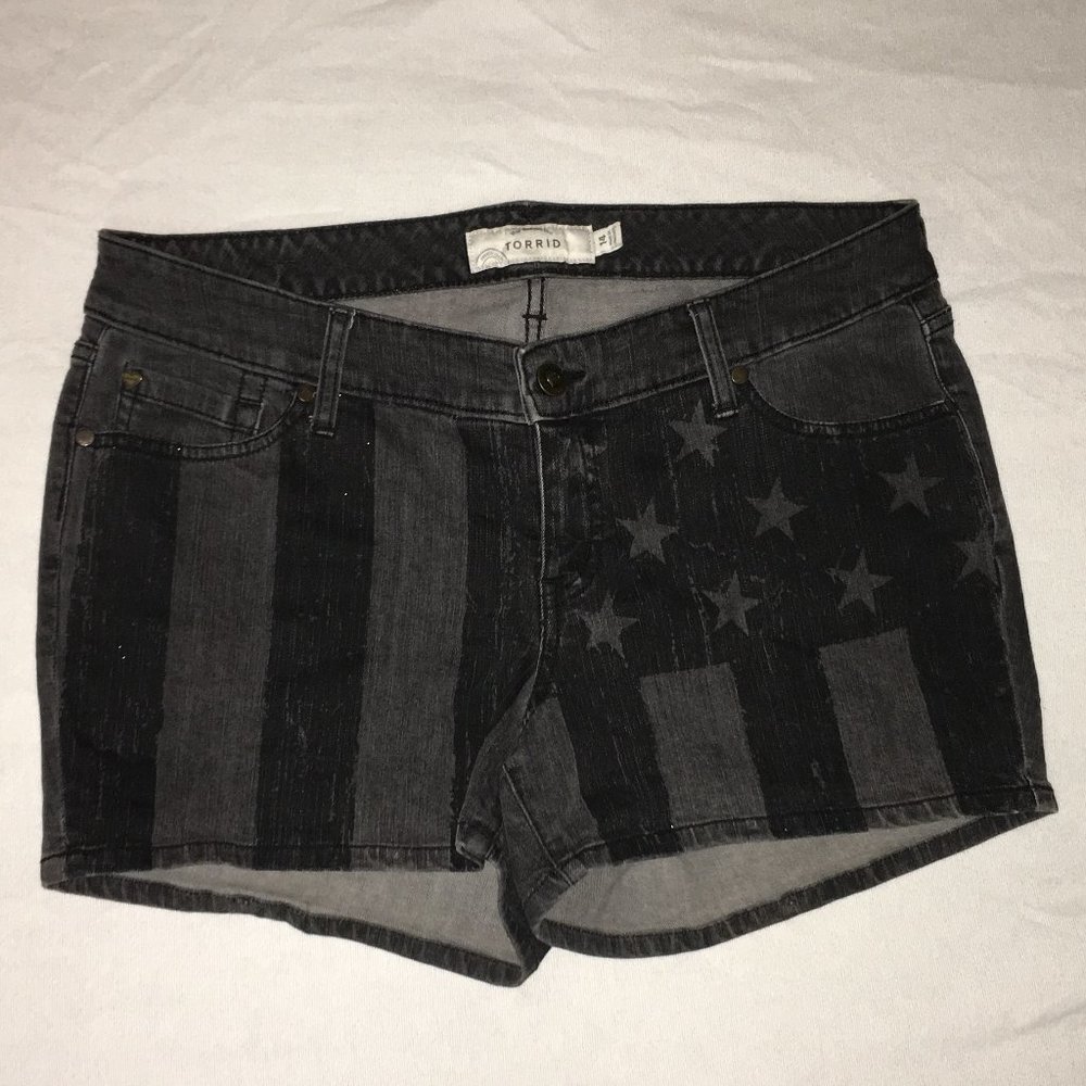 Black and Grey American Flag Torrid Jean Shorts